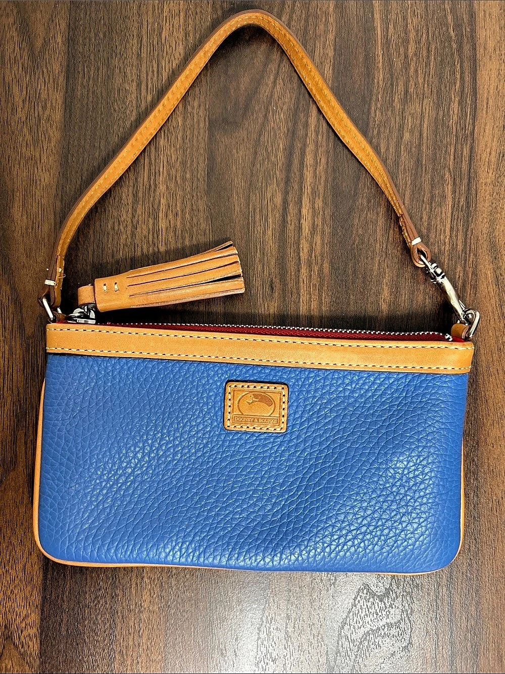 Dooney & Bourke Pebble Grain Leather Large Slim Wristlet Blue